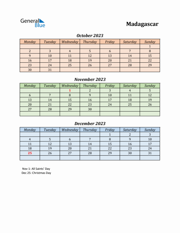 Q4 2023 Holiday Calendar - Madagascar