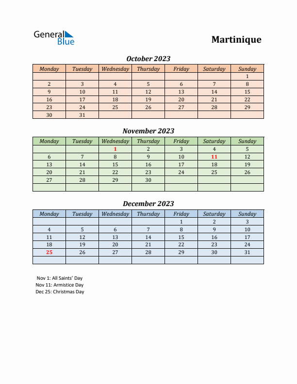 Q4 2023 Holiday Calendar - Martinique