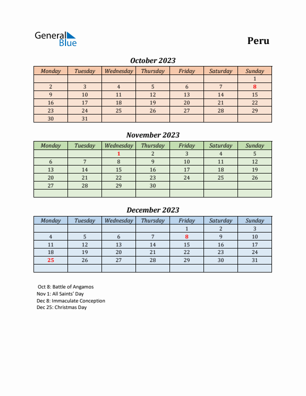 Q4 2023 Holiday Calendar - Peru