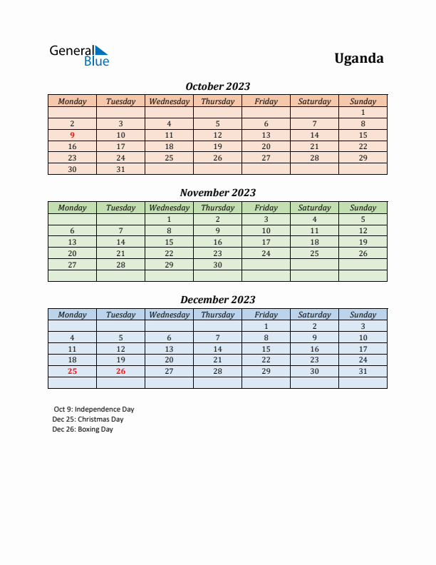 Q4 2023 Holiday Calendar - Uganda