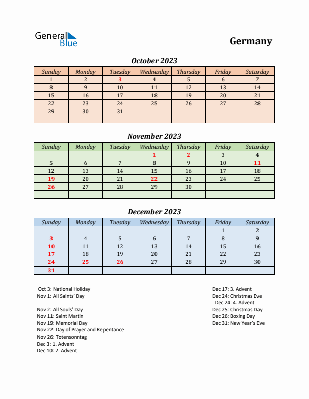 Q4 2023 Holiday Calendar - Germany