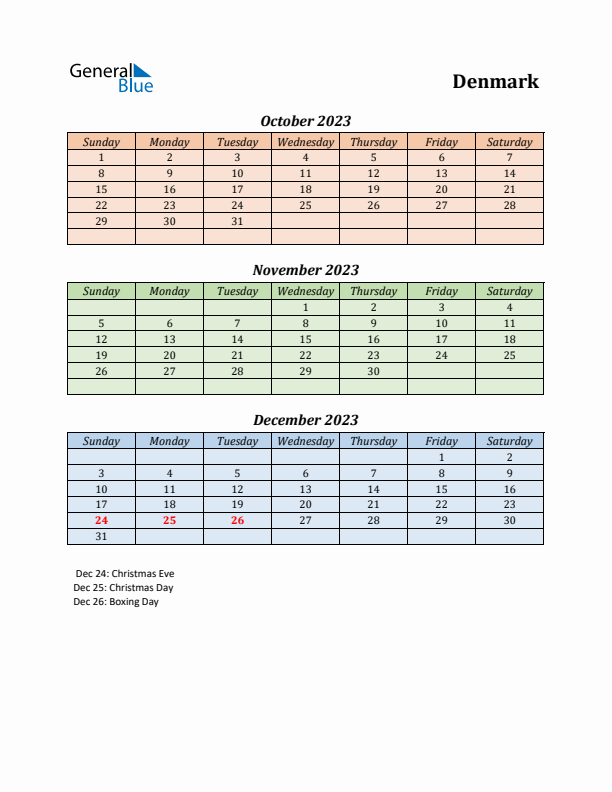 Q4 2023 Holiday Calendar - Denmark