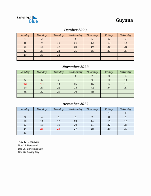 Q4 2023 Holiday Calendar - Guyana