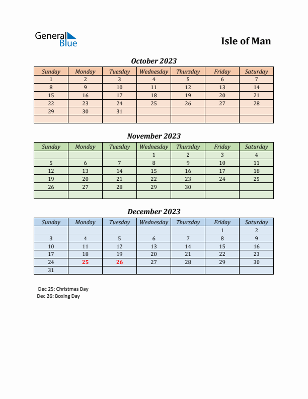 Q4 2023 Holiday Calendar - Isle of Man