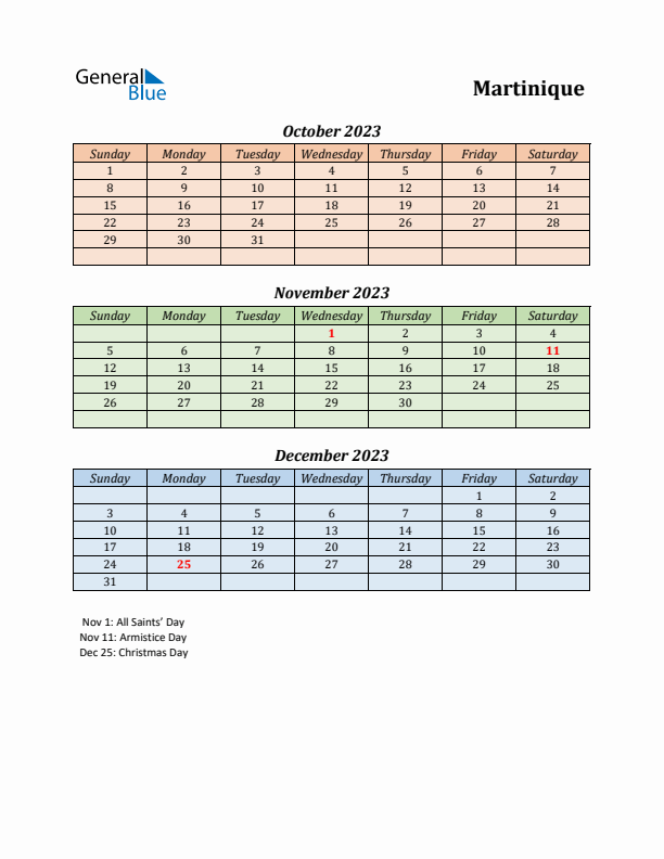 Q4 2023 Holiday Calendar - Martinique