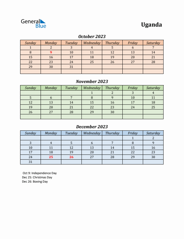 Q4 2023 Holiday Calendar - Uganda