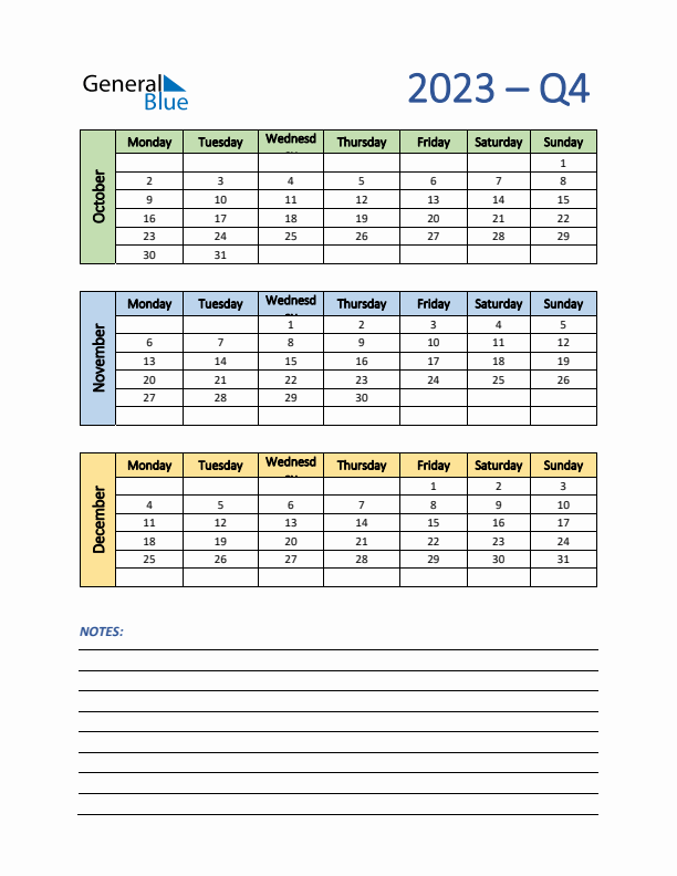 Three-Month Planner for Q4 2023