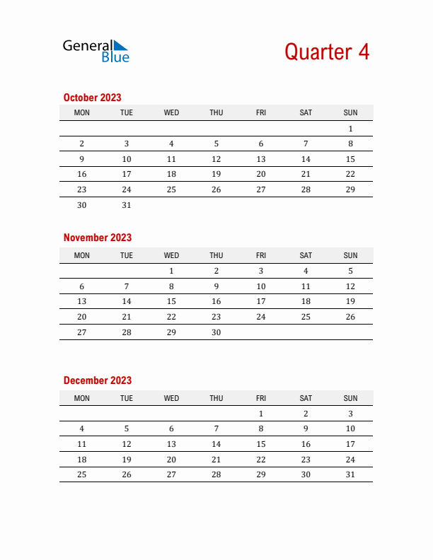 Three-Month Printable Calendar 2023