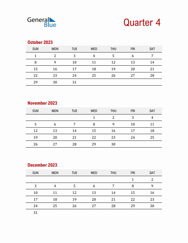 Three-Month Printable Calendar 2023