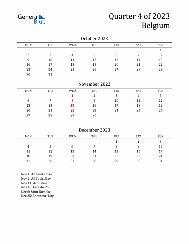 Quarter 4 2023 Belgium Quarterly Calendar