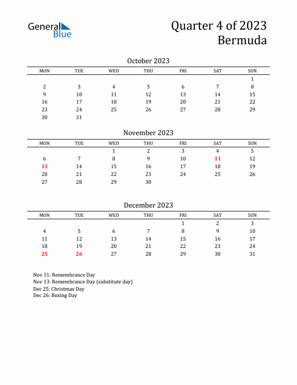 Quarter 4 2023 Bermuda Quarterly Calendar