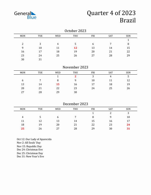 Quarter 4 2023 Brazil Quarterly Calendar