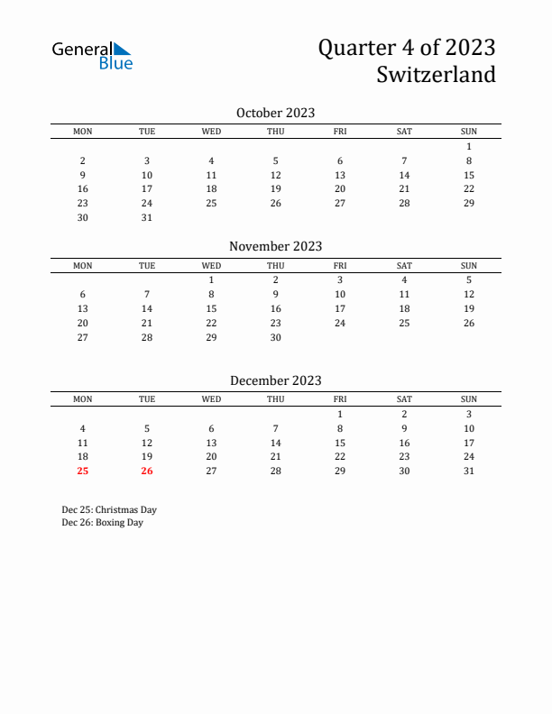 Quarter 4 2023 Switzerland Quarterly Calendar