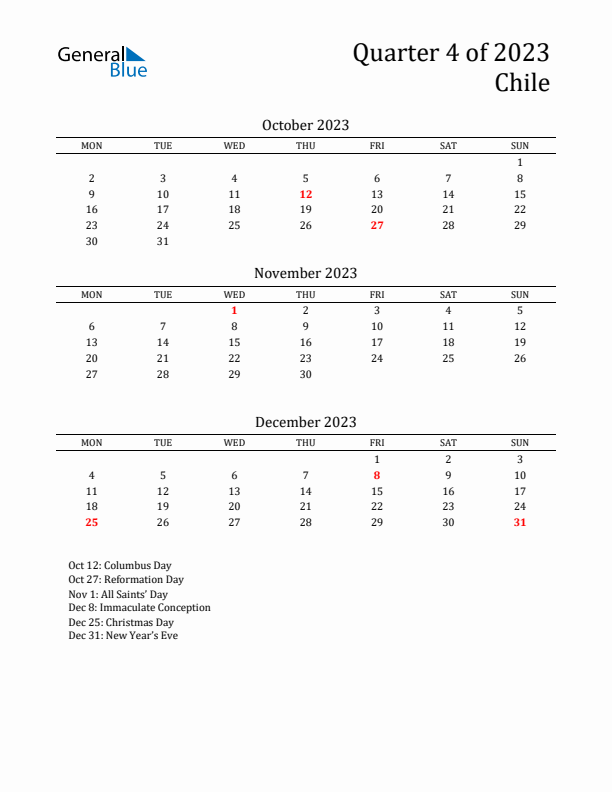 Quarter 4 2023 Chile Quarterly Calendar