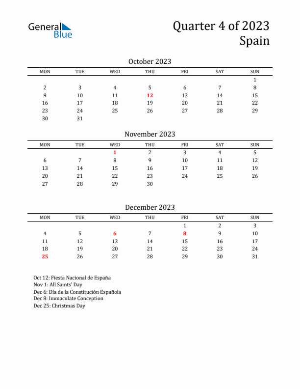 Quarter 4 2023 Spain Quarterly Calendar