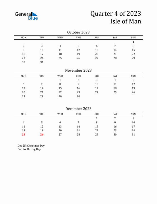 Quarter 4 2023 Isle of Man Quarterly Calendar