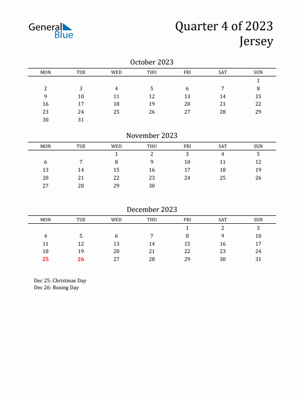 Quarter 4 2023 Jersey Quarterly Calendar