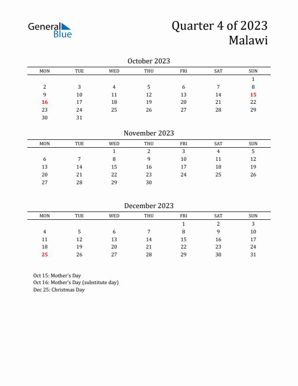 Quarter 4 2023 Malawi Quarterly Calendar