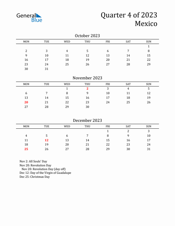 Quarter 4 2023 Mexico Quarterly Calendar