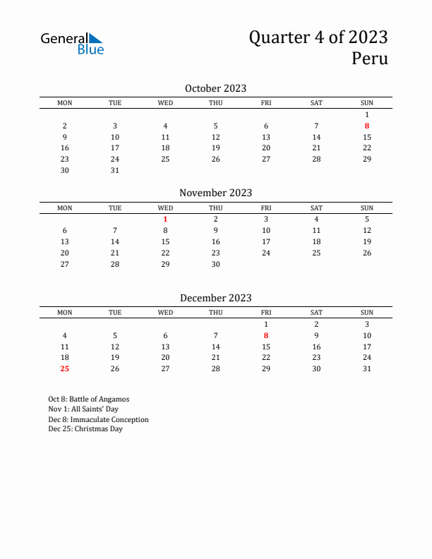 Quarter 4 2023 Peru Quarterly Calendar