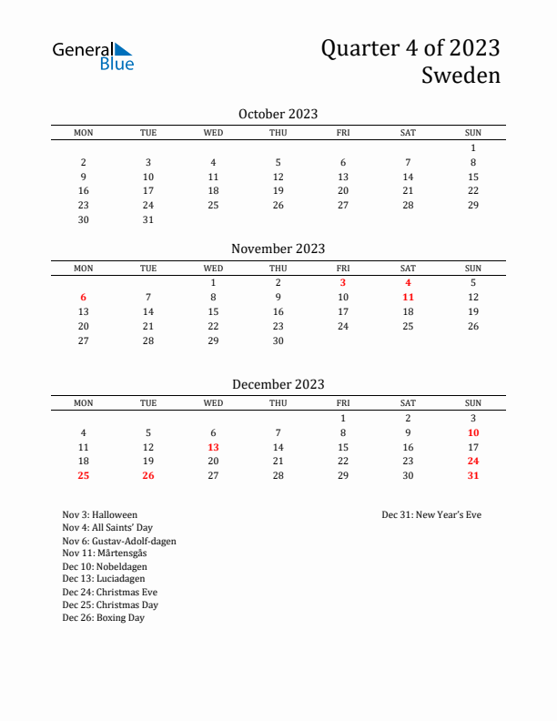 Quarter 4 2023 Sweden Quarterly Calendar