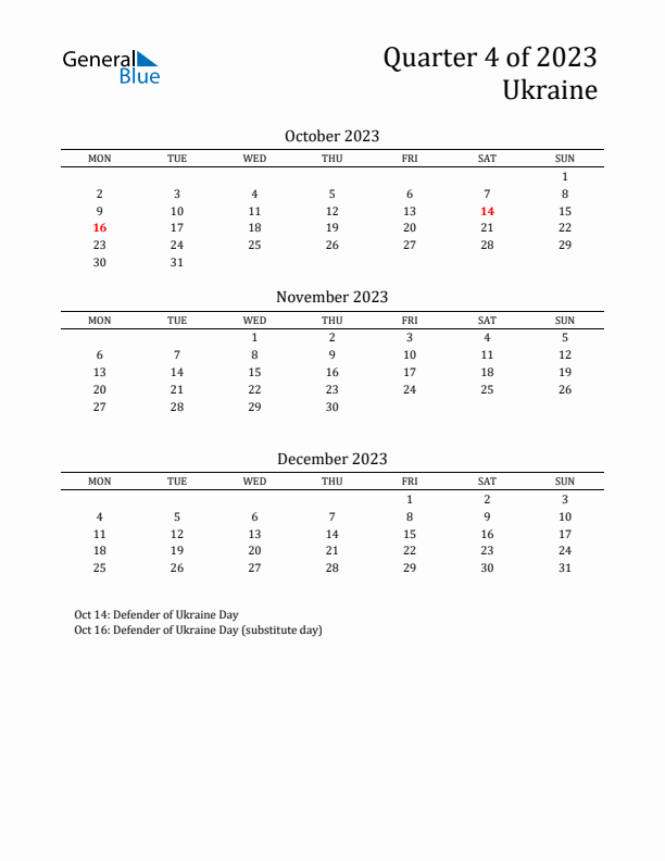 Quarter 4 2023 Ukraine Quarterly Calendar