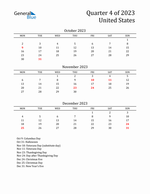 Quarter 4 2023 United States Quarterly Calendar