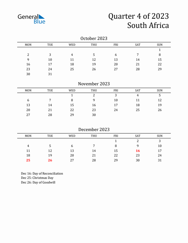 Quarter 4 2023 South Africa Quarterly Calendar