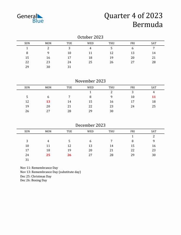 Quarter 4 2023 Bermuda Quarterly Calendar