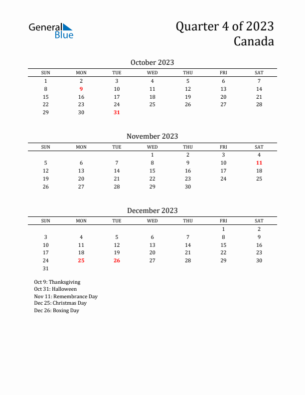 Quarter 4 2023 Canada Quarterly Calendar