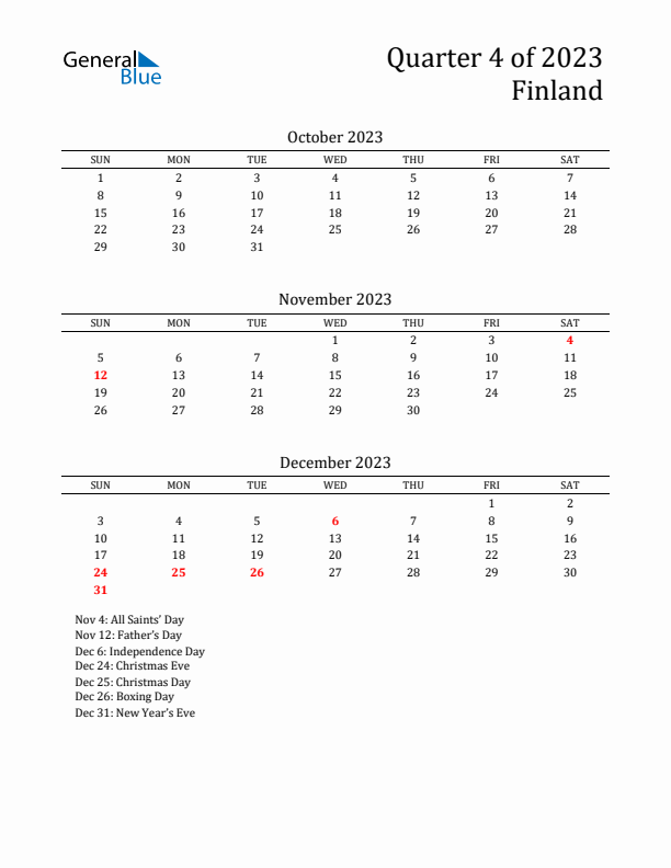 Quarter 4 2023 Finland Quarterly Calendar