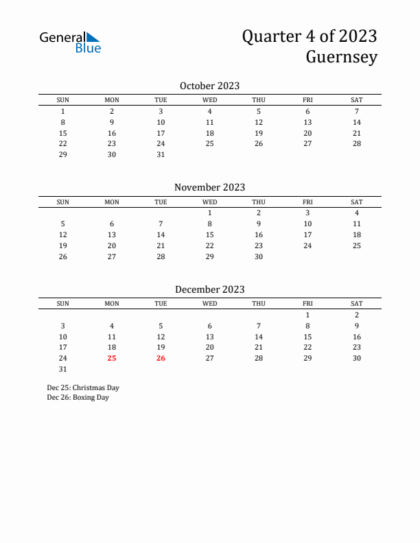 Quarter 4 2023 Guernsey Quarterly Calendar