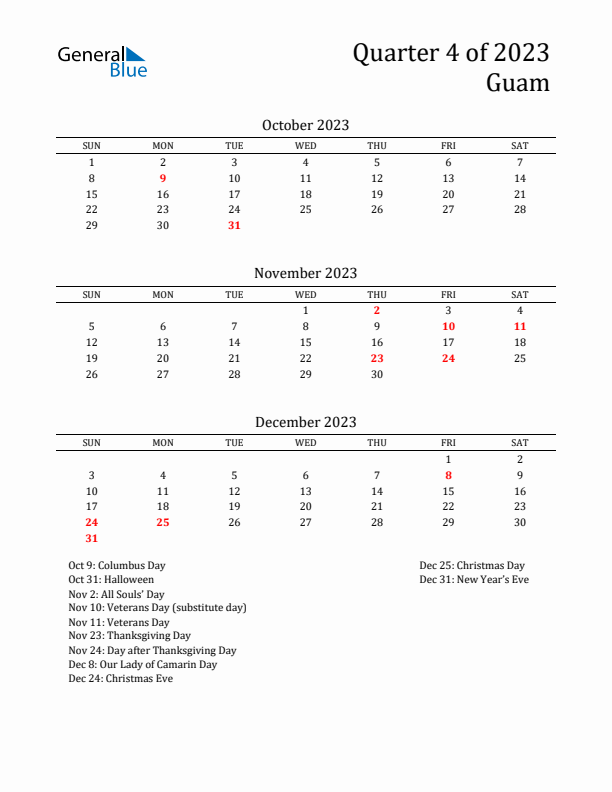 Quarter 4 2023 Guam Quarterly Calendar