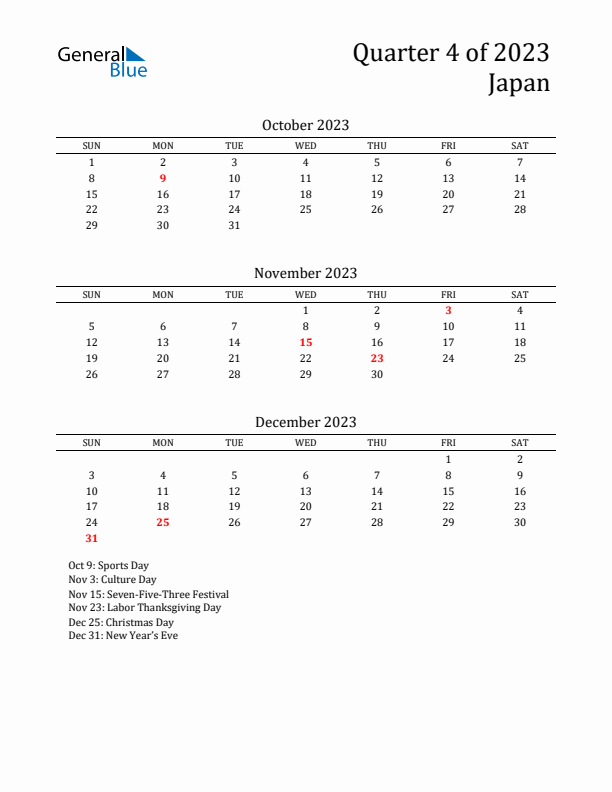 Quarter 4 2023 Japan Quarterly Calendar