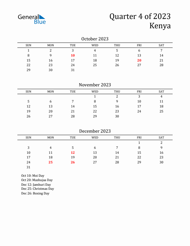 Quarter 4 2023 Kenya Quarterly Calendar