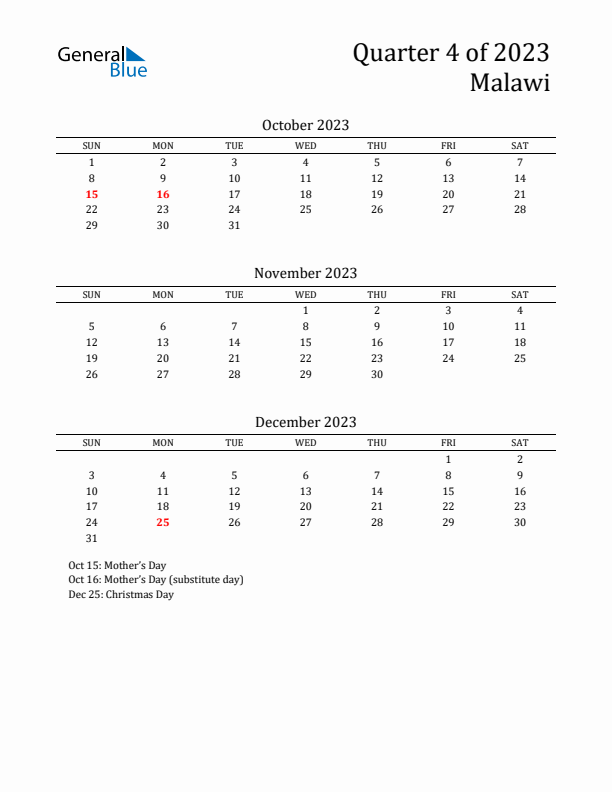 Quarter 4 2023 Malawi Quarterly Calendar