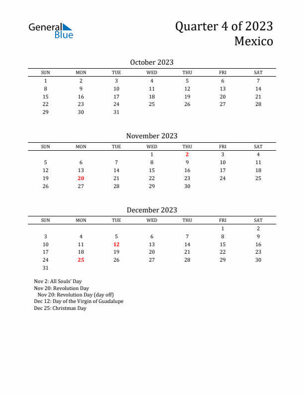 Quarter 4 2023 Mexico Quarterly Calendar