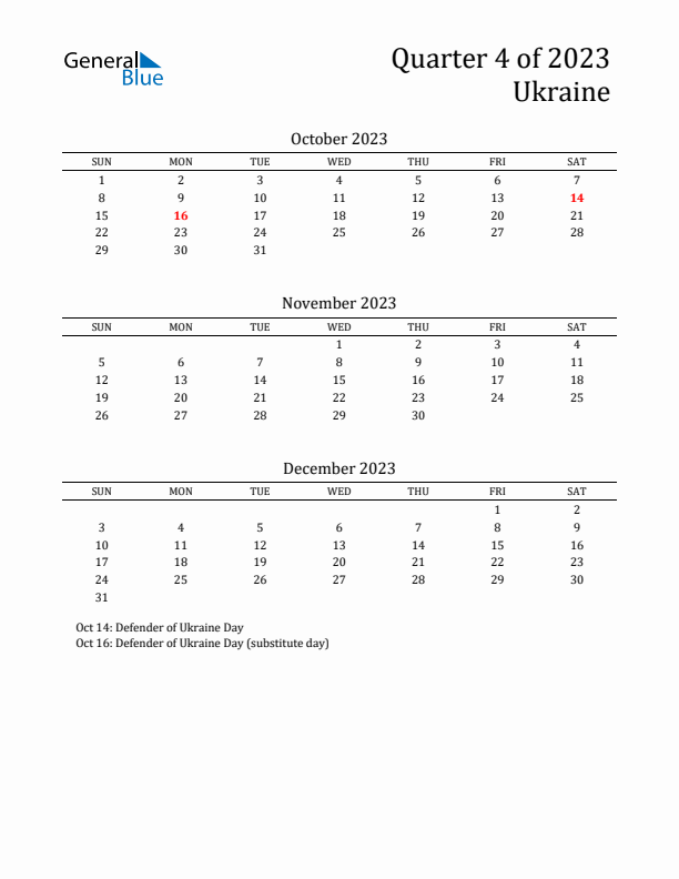Quarter 4 2023 Ukraine Quarterly Calendar