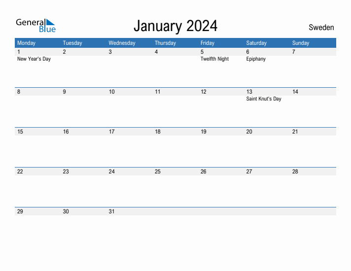 Fillable January 2024 Calendar