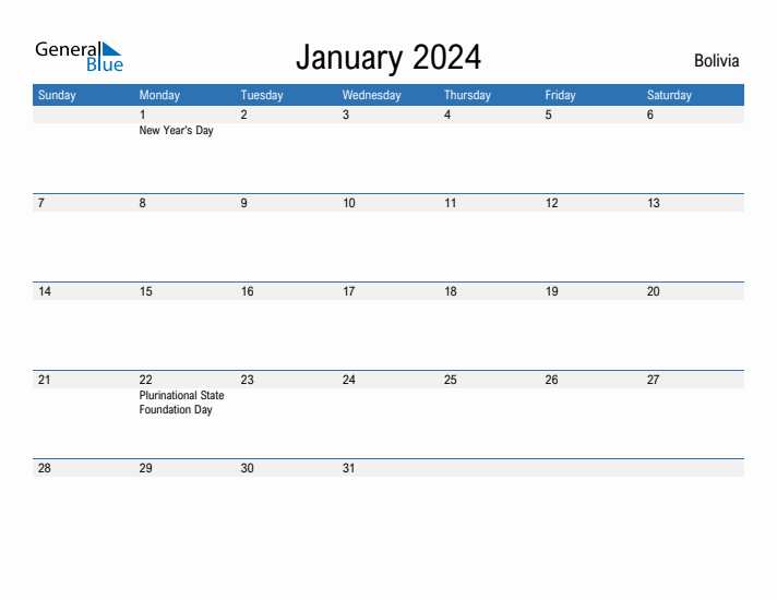 Fillable January 2024 Calendar