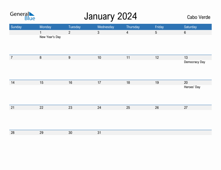 Fillable January 2024 Calendar