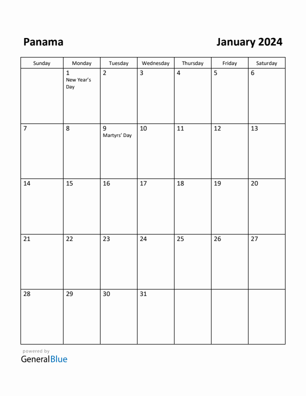 January 2024 Calendar with Panama Holidays