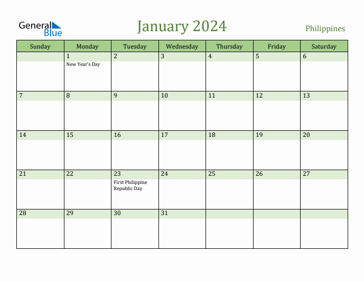 January 2024 Calendar with Philippines Holidays