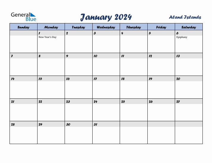 January 2024 Calendar with Holidays in Aland Islands