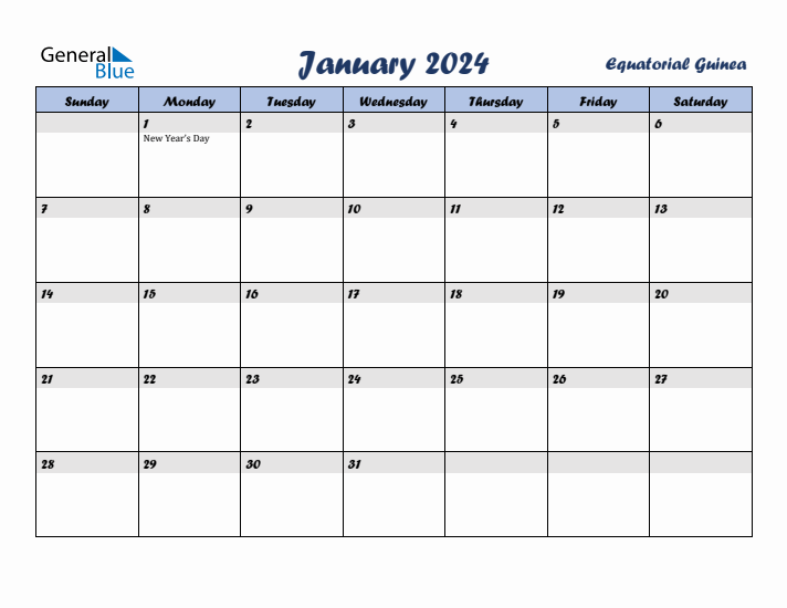 January 2024 Calendar with Holidays in Equatorial Guinea