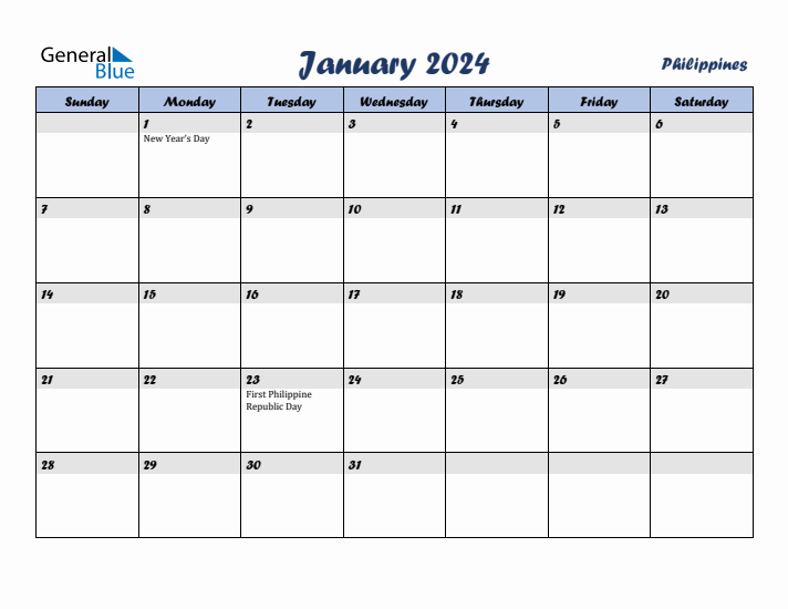 January 2024 Calendar with Holidays in Philippines