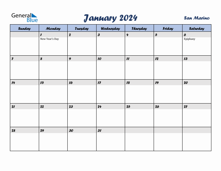 January 2024 Calendar with Holidays in San Marino