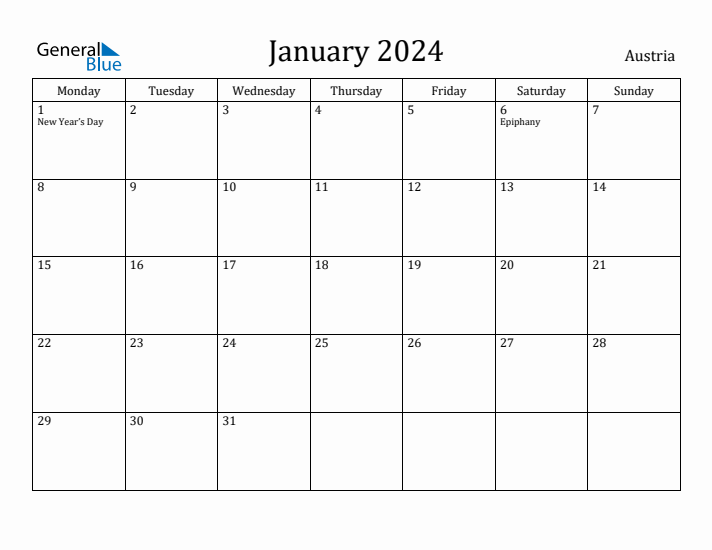 January 2024 Calendar Austria