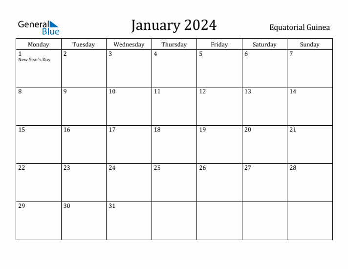 January 2024 Calendar Equatorial Guinea