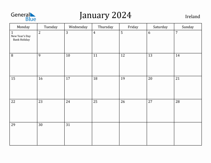 January 2024 Calendar Ireland